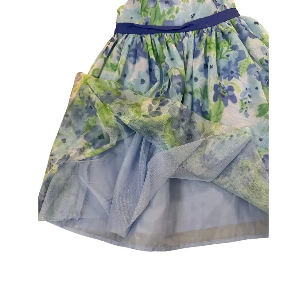 Gymboree Girl Watercolor Lined Blue Purple Dress Summer party Wedding 5T EUC